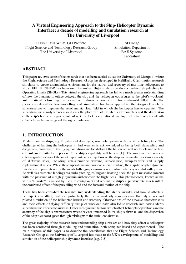 (PDF) A virtual engineering approach to the ship-helicopter dynamic ...