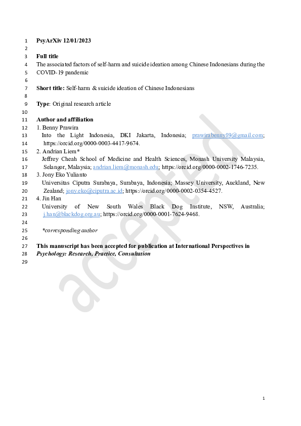 (PDF) The prevalence and associated factors for self-harm and suicide ...