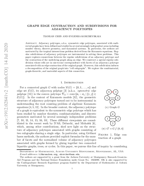 (PDF) Graph edge contraction and subdivisions for adjacency polytopes