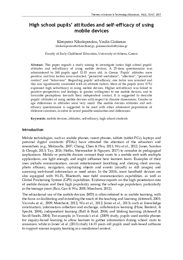 (PDF) High school pupils’ attitudes and self-efficacy of using mobile ...