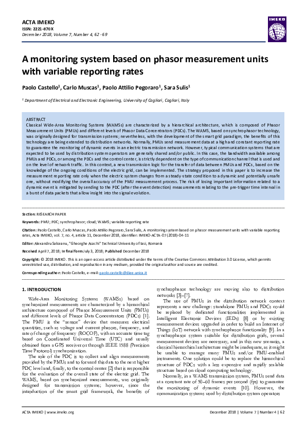 (PDF) Monitoring System Based on Phasor Measurement Units with Variable ...