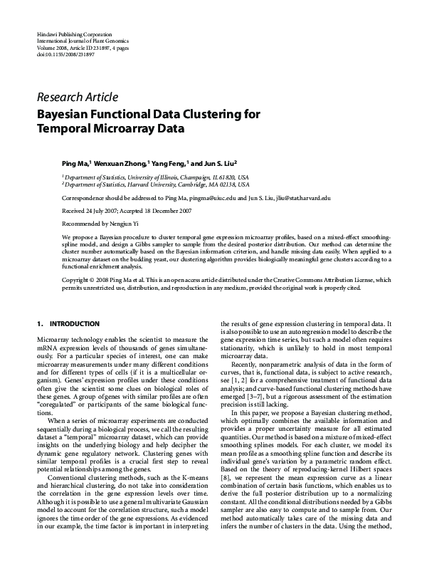 (PDF) Bayesian functional data clustering for temporal microarray data
