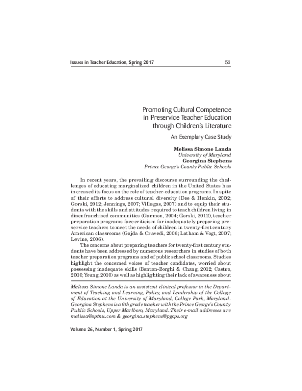 (PDF) Promoting Cultural Competence in Preservice Teacher Education ...