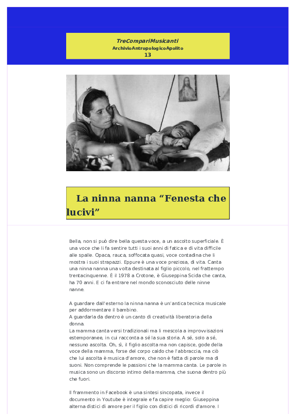 (PDF) La ninna nanna “Fenesta che lucivi”