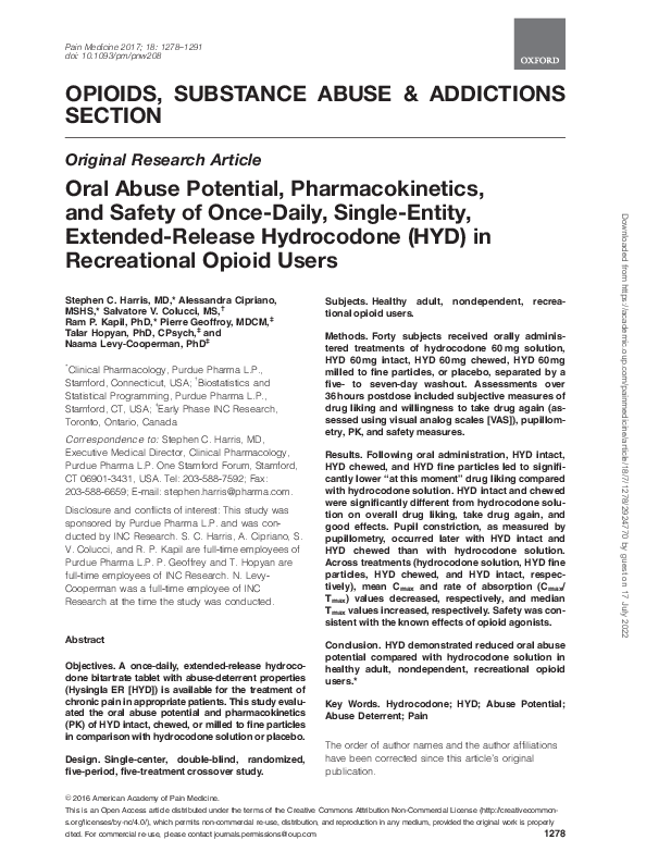 (PDF) Oral Abuse Potential, Pharmacokinetics, and Safety of Once-Daily ...