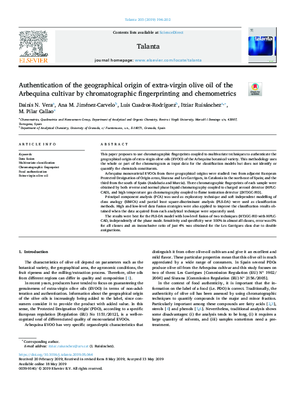(PDF) Authentication of the geographical origin of extra-virgin olive ...