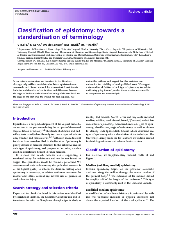 (PDF) Classification of episiotomy: towards a standardisation of ...
