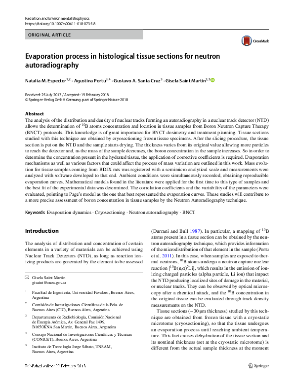 (PDF) Evaporation process in histological tissue sections for neutron