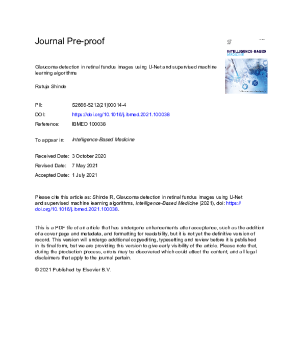 (PDF) Glaucoma detection in retinal fundus images using U-Net and ...