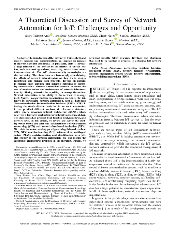 (PDF) A Theoretical Discussion and Survey of Network Automation for IoT ...