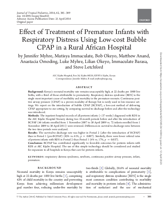 (PDF) Effect of Treatment of Premature Infants with Respiratory ...