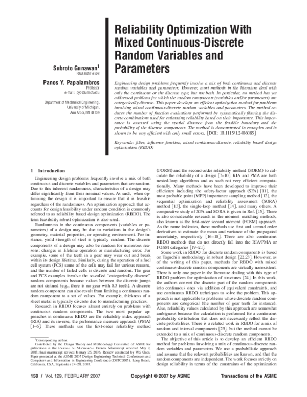 (PDF) Reliability Optimization With Mixed Continuous-Discrete Random ...