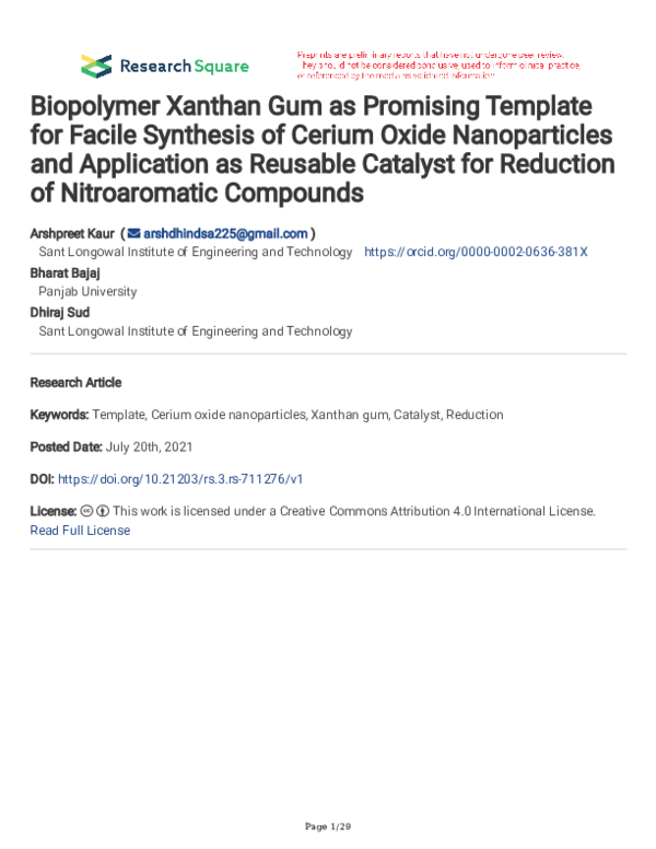 (PDF) Biopolymer Xanthan Gum as Promising Template for Facile Synthesis ...