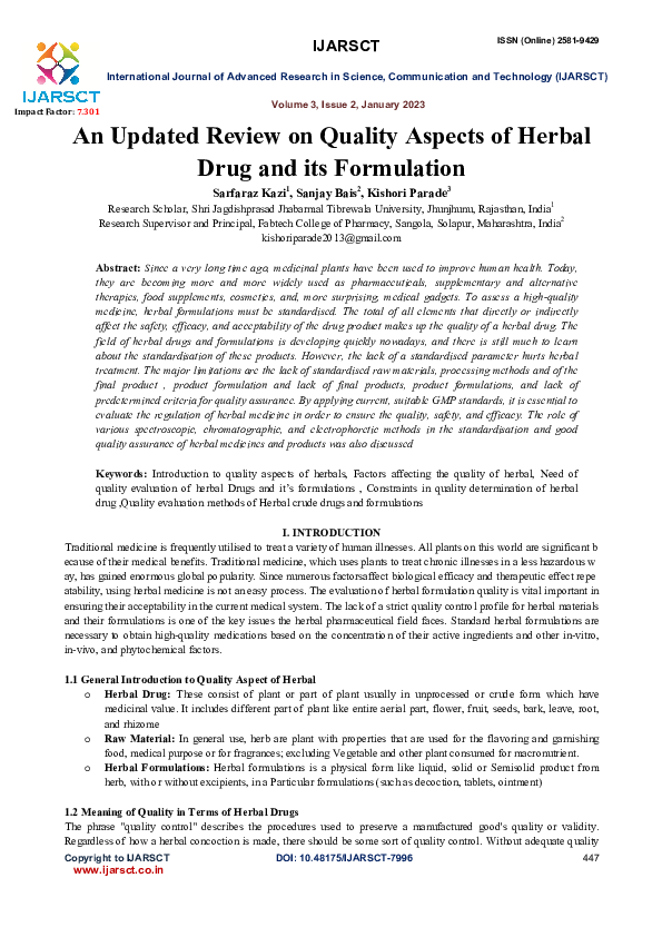 (PDF) An Updated Review on Quality Aspects of Herbal Drug and its ...