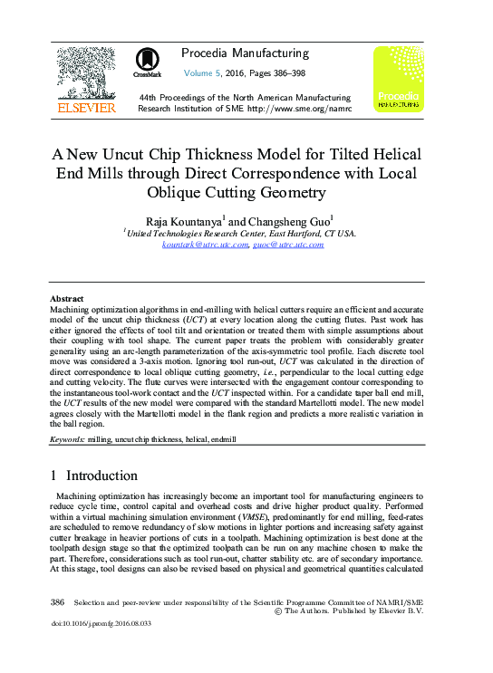 (PDF) A New Uncut Chip Thickness Model for Tilted Helical End Mills ...