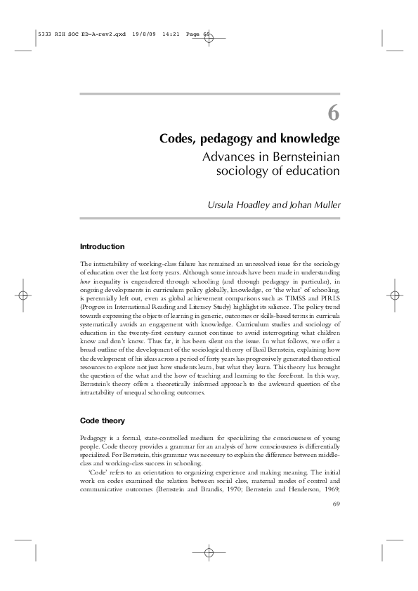 (PDF) Codes, pedagogy and knowledge: Advances in Bernsteinian sociology ...