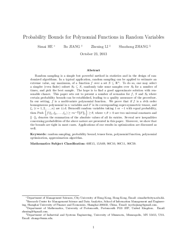 (PDF) Probability Bounds for Polynomial Functions in Random Variables
