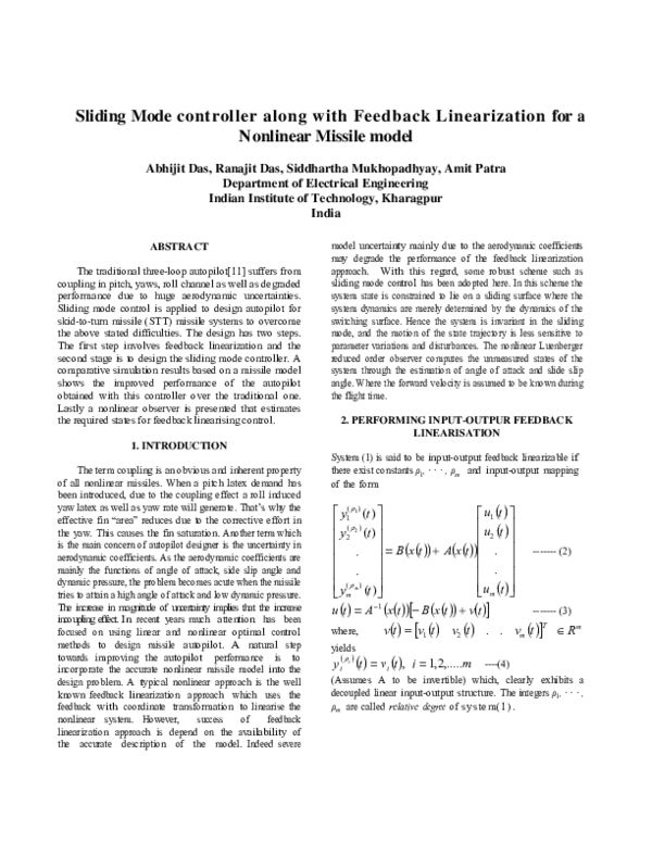 (PDF) Sliding Mode controller along with Feedback Linearization for a ...