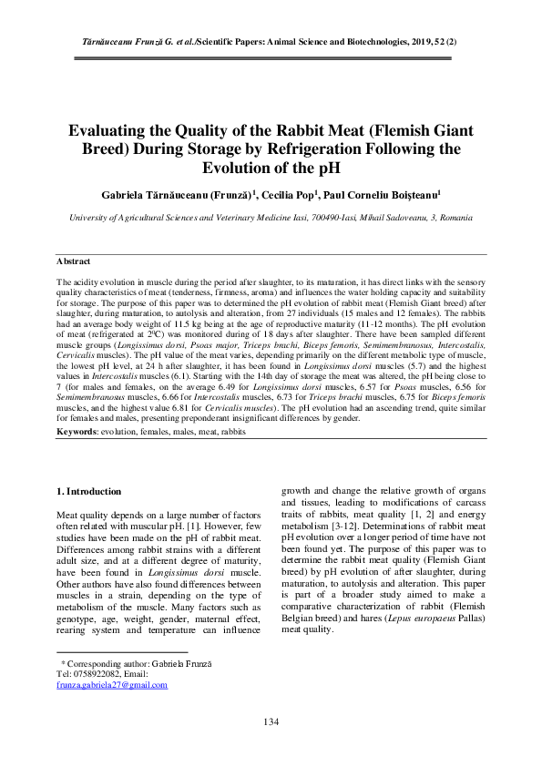 (PDF) Evaluating the quality of the rabbit meat (Flemish Giant Breed ...
