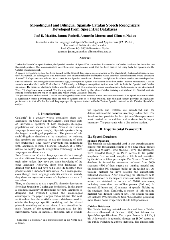 (PDF) Monolingual and Bilingual Spanish-Catalan Speech Recognizers ...