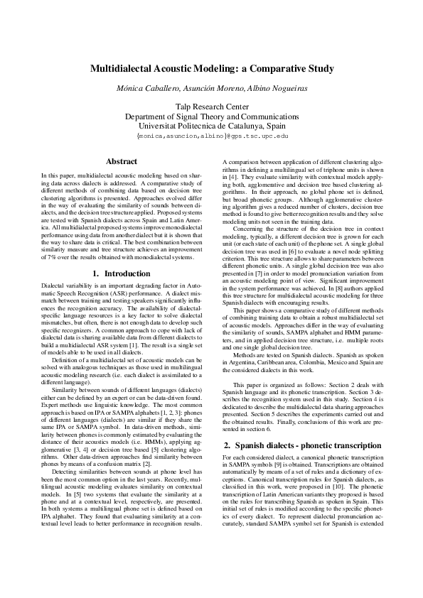 (PDF) Multidialectal Acoustic Modeling: a Comparative Study