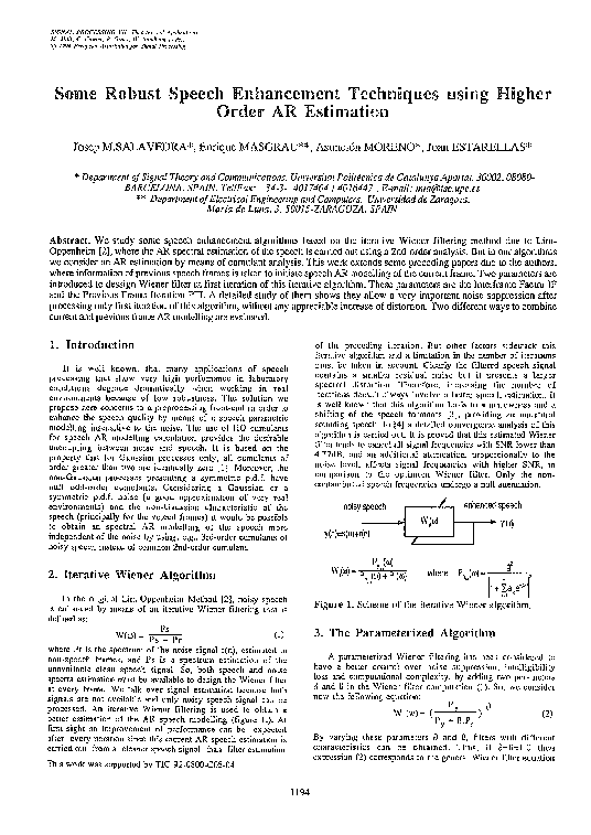 (PDF) Some Robust Speech Enhancement Techniques using Higher-Order AR ...