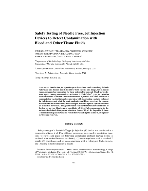 (PDF) Safety Testing of Needle Free, Jet Injection Devices to Detect