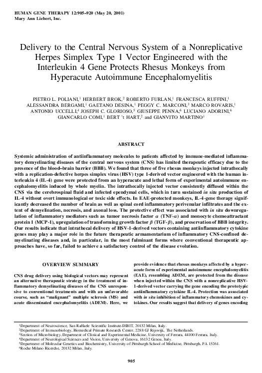 (PDF) Delivery to the Central Nervous System of a Nonreplicative Herpes ...