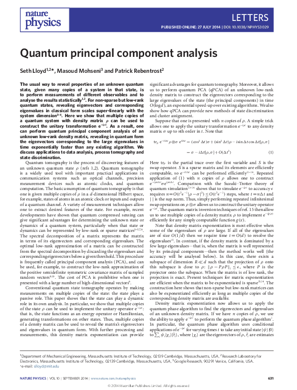 (PDF) Quantum principal component analysis Masoud Mohseni Academia.edu