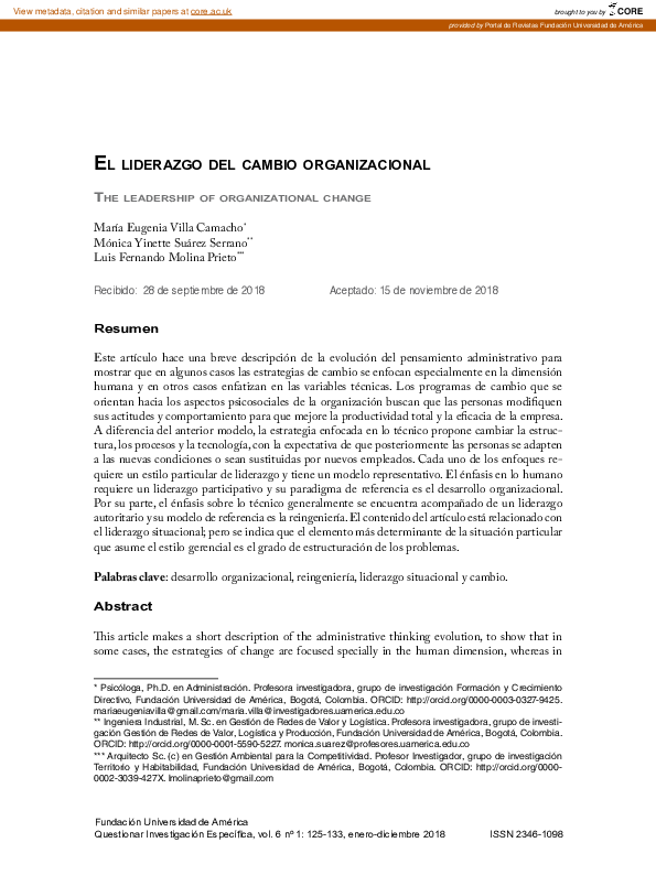 (PDF) El liderazgo del cambio organizacional