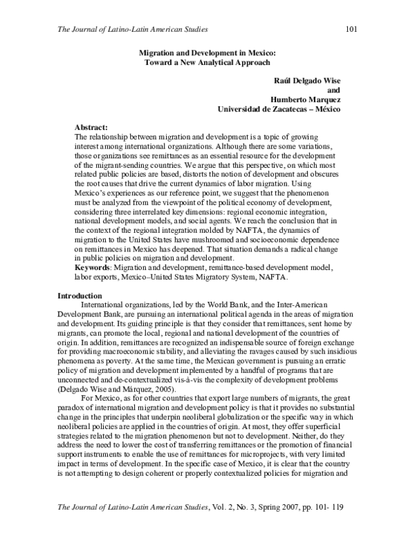 (PDF) Migration and Development in Mexico: Toward a New Analytical Approach