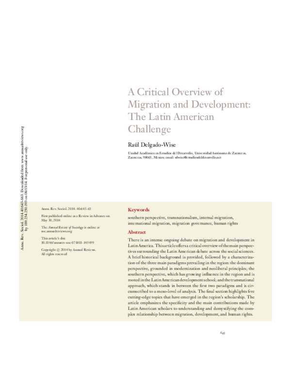 (PDF) A Critical Overview of Migration and Development: The Latin ...