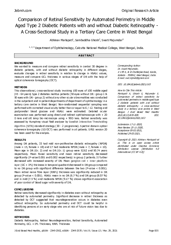 (PDF) Comparison of Retinal Sensitivity by Automated Perimetry in ...