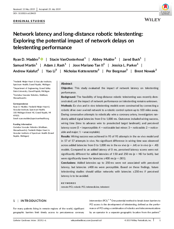 (PDF) Network latency and long‐distance robotic telestenting: Exploring ...