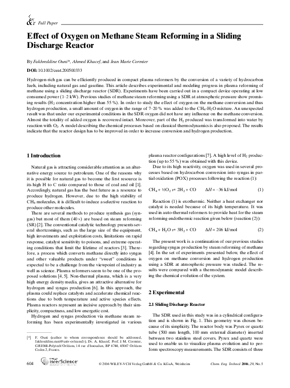(PDF) Effect of Oxygen on Methane Steam Reforming in a Sliding ...