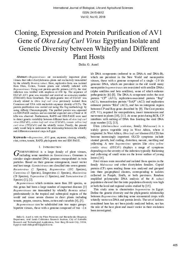 (PDF) Cloning, Expression And Protein Purification Of Av1 Gene Of Okra ...