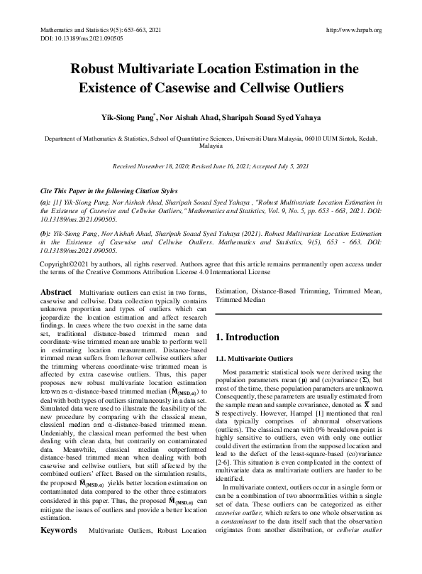 (PDF) Robust Multivariate Location Estimation in the Existence of ...