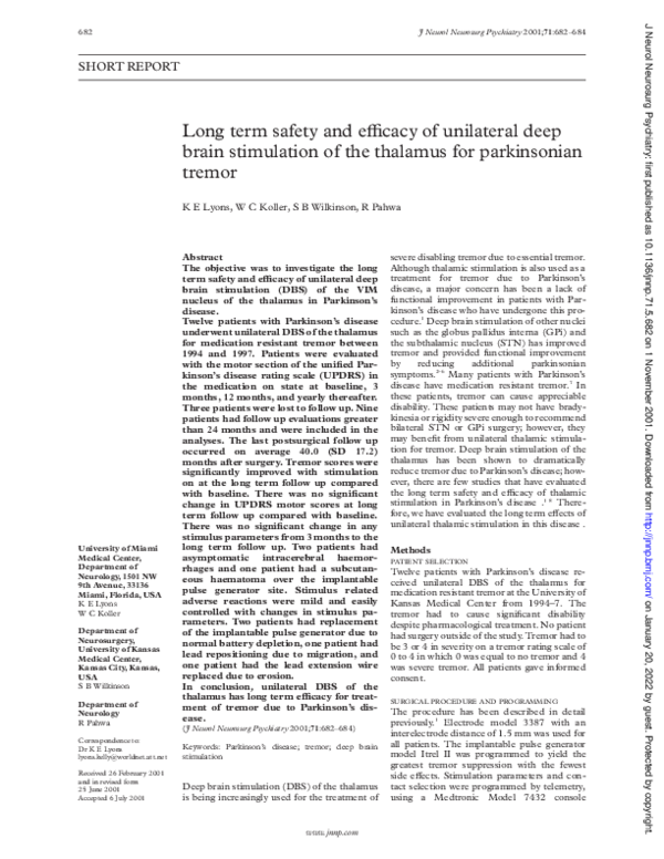 (PDF) Long term safety and efficacy of unilateral deep brain ...