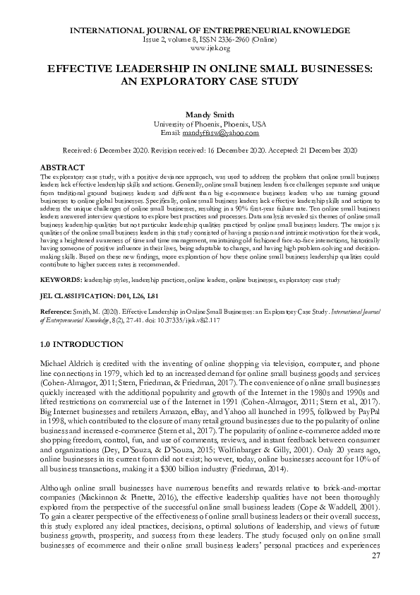 (PDF) Effective Leadership in Online Small Businesses: An Exploratory ...