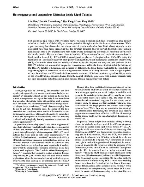 (PDF) Heterogeneous and Anomalous Diffusion inside Lipid Tubules