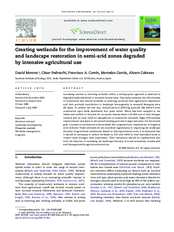 (PDF) Creating wetlands for the improvement of water quality and ...