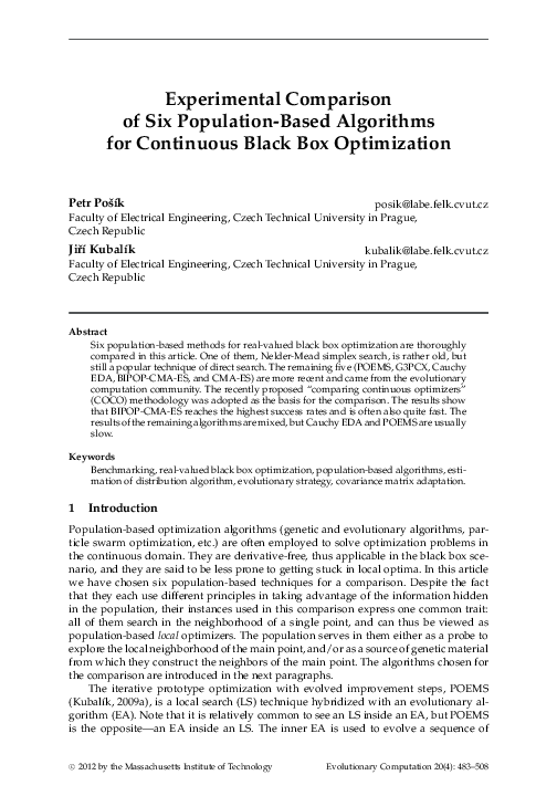 (PDF) Experimental Comparison of Six Population-Based Algorithms for ...