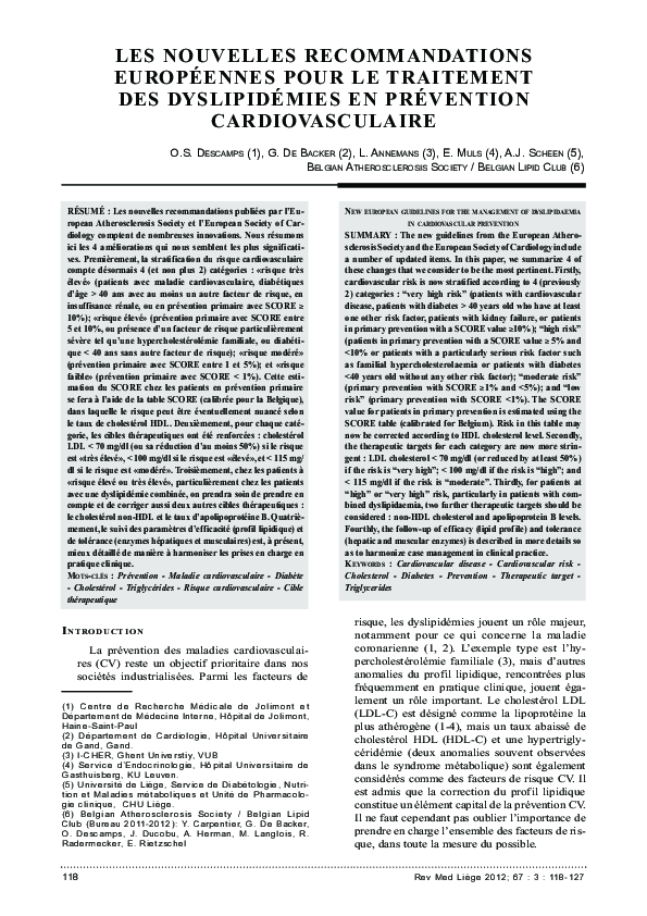 (PDF) [New European guidelines for the management of dyslipidaemia in ...