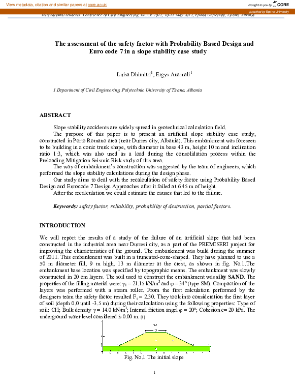 (PDF) The assessment of the safety factor with Probability Based Design and Eurocode 7 in a
