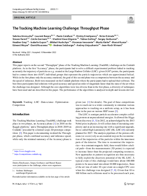 (PDF) The Tracking Machine Learning Challenge: Throughput Phase