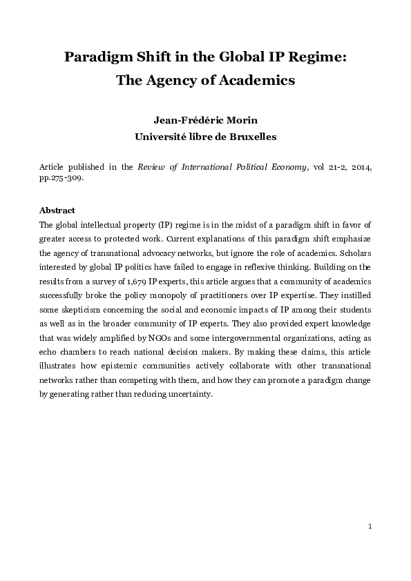 (PDF) Paradigm shift in the global IP regime: The agency of academics