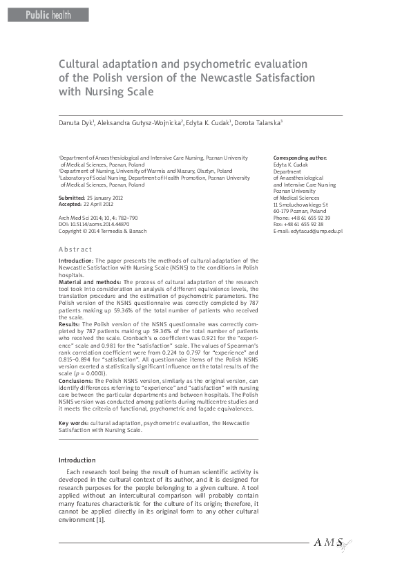 (PDF) Public health Cultural adaptation and psychometric evaluation of ...