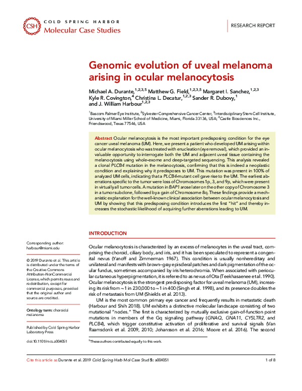 (PDF) Genomic evolution of uveal melanoma arising in ocular melanocytosis