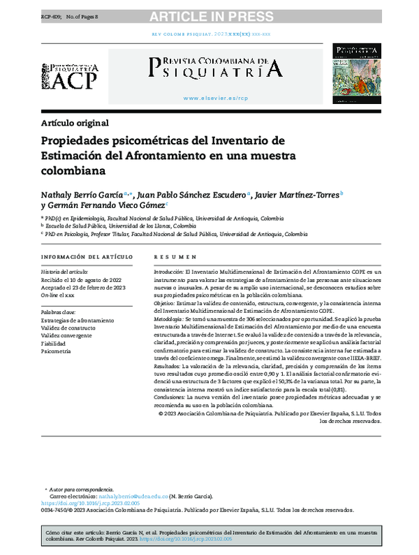 (PDF) Psychometric properties of the Coping Estimation Inventory in a ...