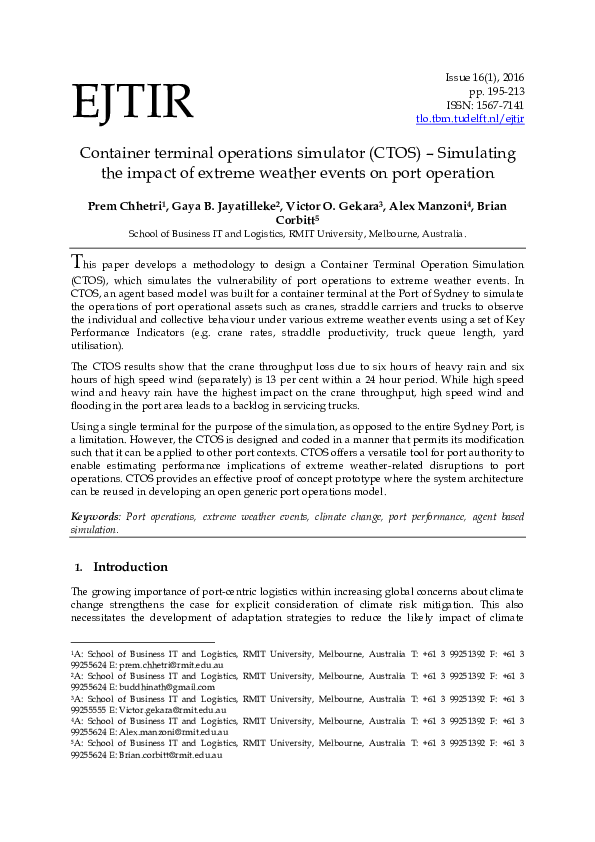 (PDF) Container terminal operations simulator (CTOS) – Simulating the ...